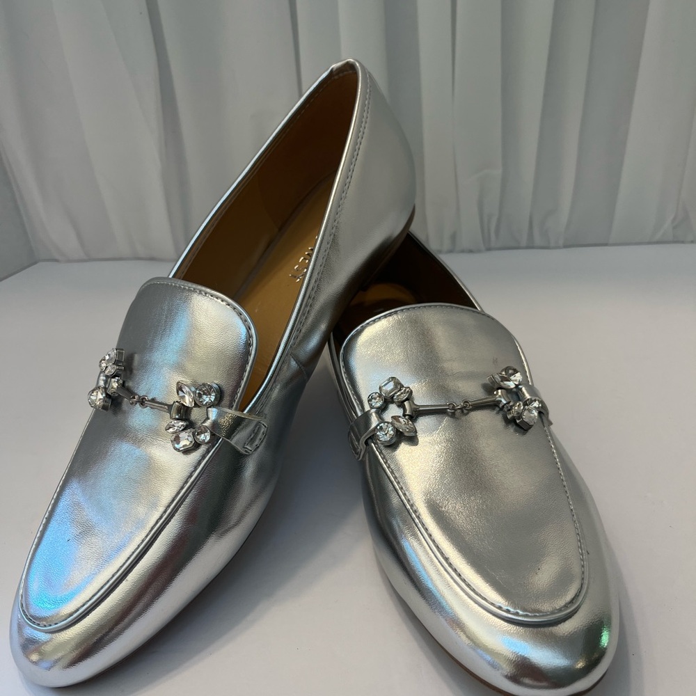 Nine West Metallic Silver Loafers
